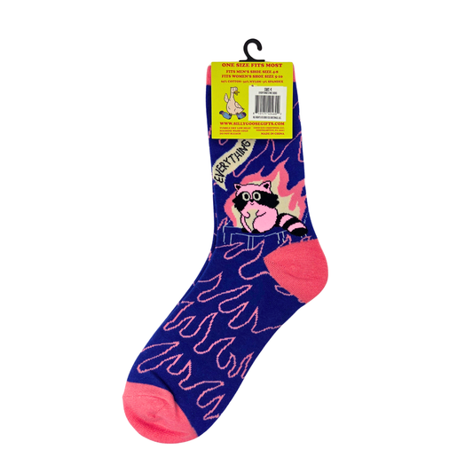 Everything’s Fine Dumpster Fire Raccoon Socks - Silly Sockery