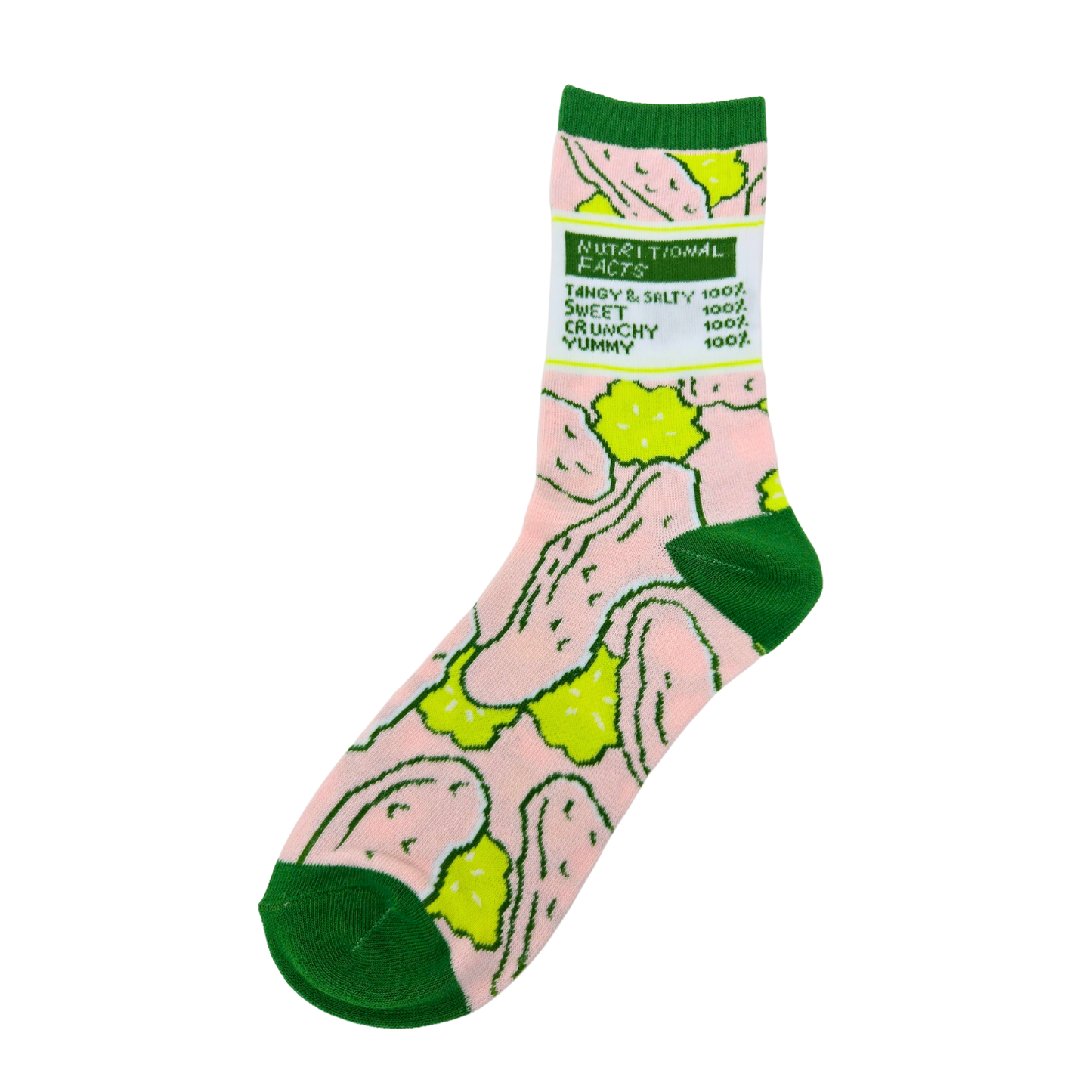 Silly Goose Colorful sock with green and pink design on a white background