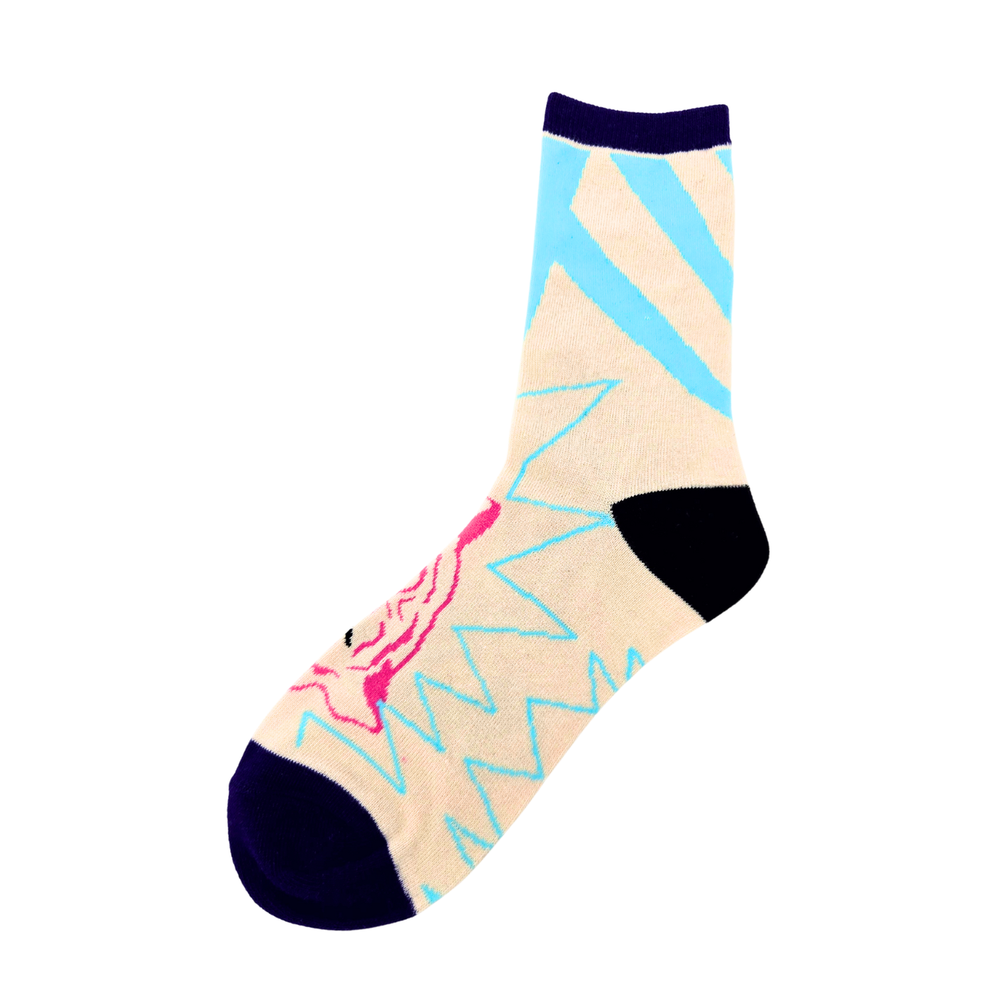 Silly Goose Colorful sock with zigzag pattern on a white background