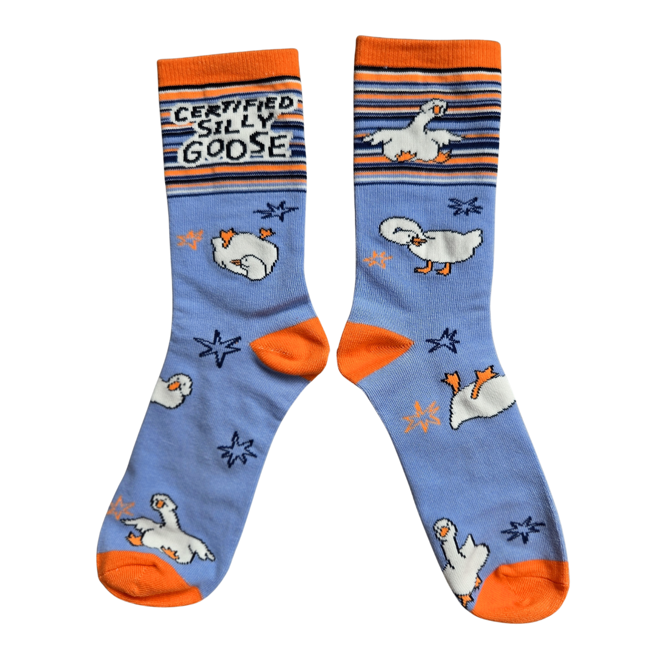 Silly Goose Socks with goose design and 'Certified Silly Goose' text on a white background