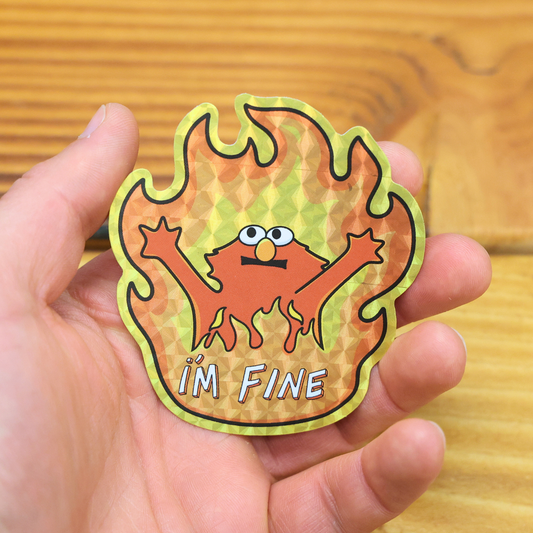Emo Elmo On Fire I'm Fine Glitter Shiny Sticker