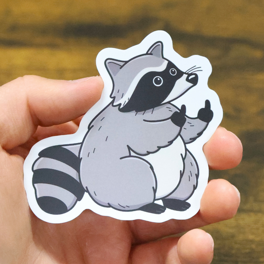 Fat Chubby Raccoon Middle Finger Funny Vinyl Sticker