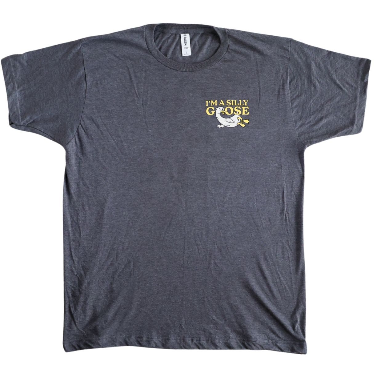 Gray t-shirt with 'I'm a Silly Goose' graphic on a white background