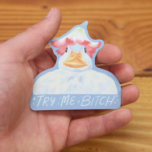 Try Me Bitch Duck Funny Vinyl Sticker
