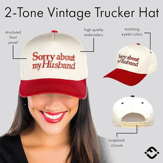 Two Tone Cap - Sorry About My Husband - Beige/Red