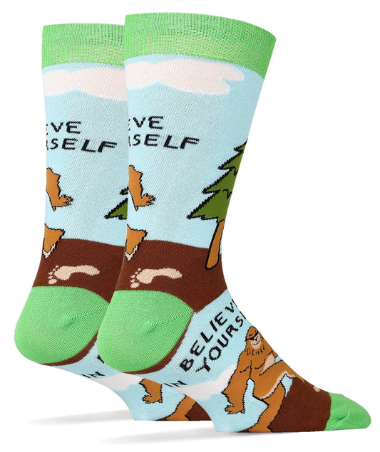 Believe | Men's Funny Bigfoot Novelty Crew Socks