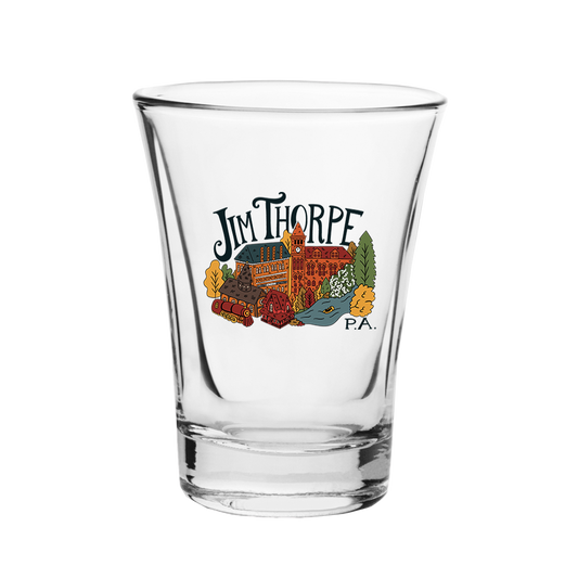Clear Silly Goose glass with Jim Thorpe, PA logo on a white background