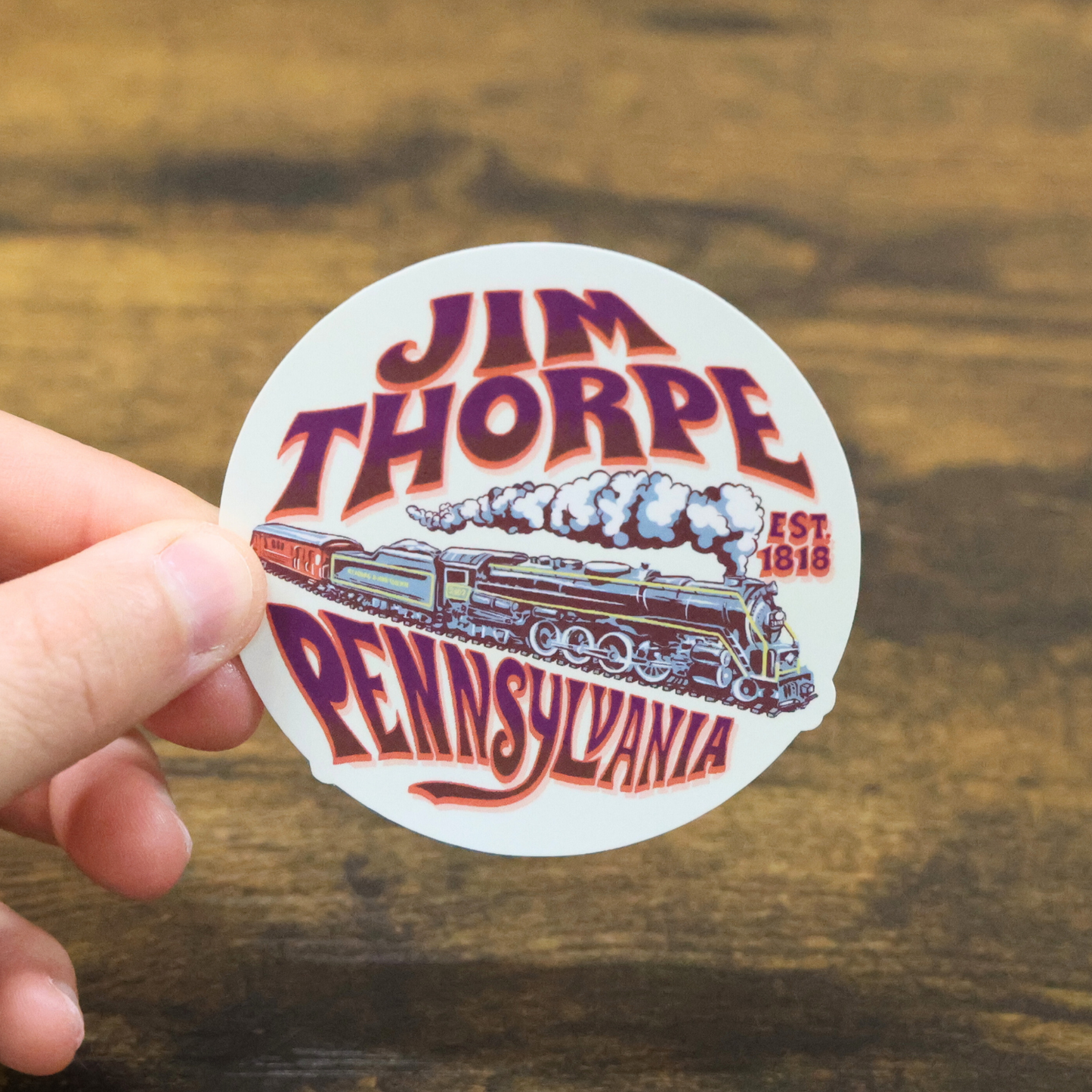 Jim Thorpe Circle Retro Maroon Sticker