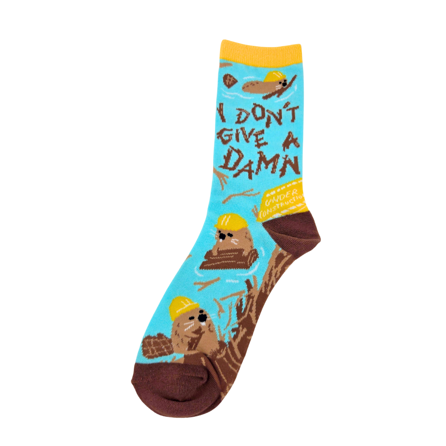 Silly Goose Sock with otter design and text 'I Don't Give a Damn' on a white background