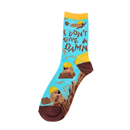 Silly Goose Sock with otter design and text 'I Don't Give a Damn' on a white background