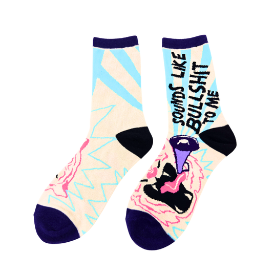 Silly Goose Colorful socks with graphic designs and text on a white background