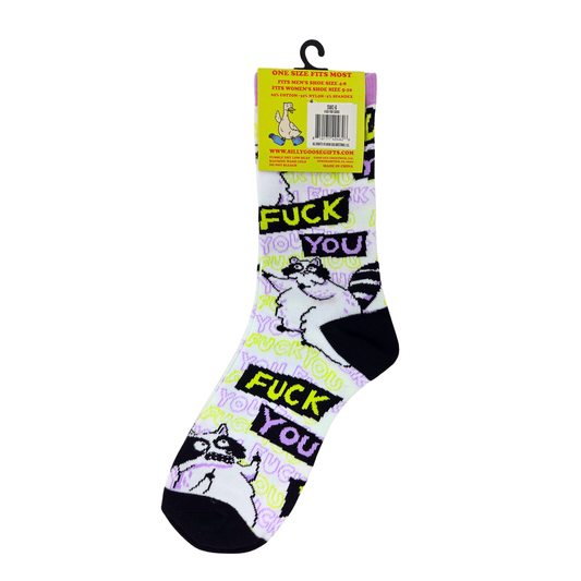 Fuck You Chubby Raccoon Middle Finger Socks - Silly Sockery