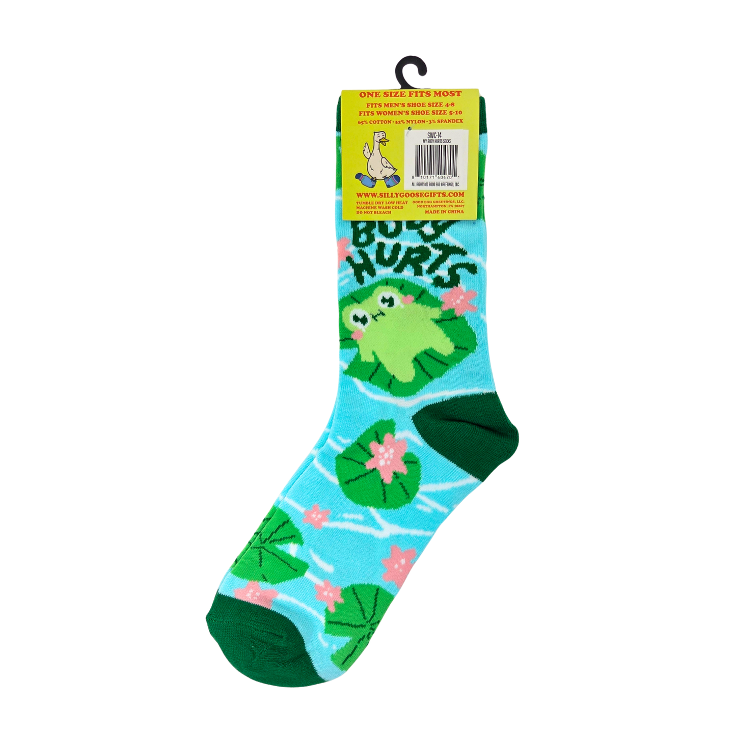 My Body Hurts Frog On Lilly Pad Socks - Silly Sockery