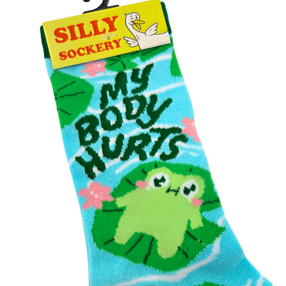 My Body Hurts Frog On Lilly Pad Socks - Silly Sockery