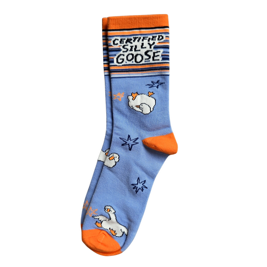 Silly Goose Sock with goose design and 'Certified Silly Goose' text on a white background