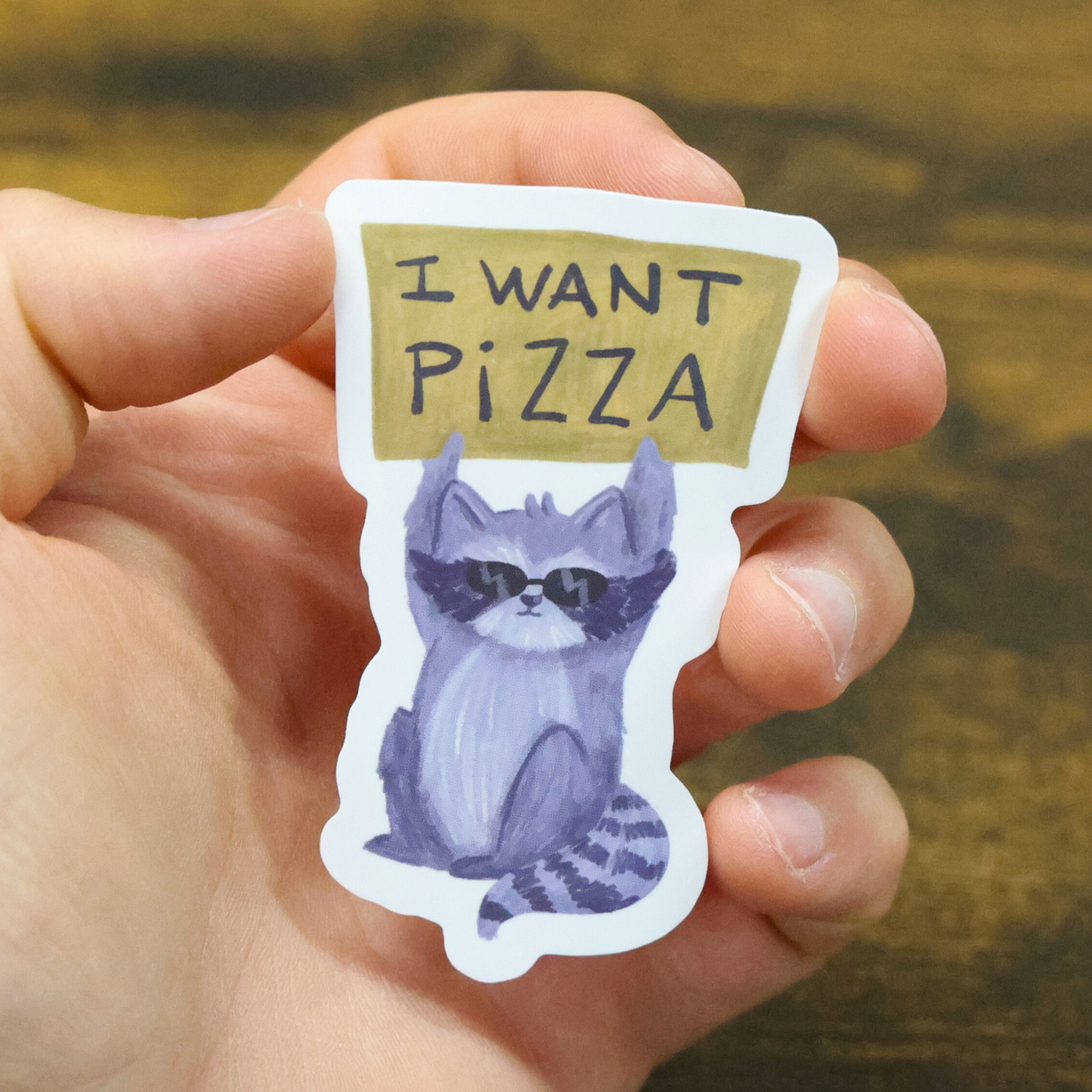 I Want Pizza Racoon Funny Vinyl Sticker