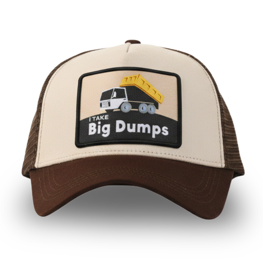 Beige and brown Silly Goose cap with a dump truck graphic and text on a white background