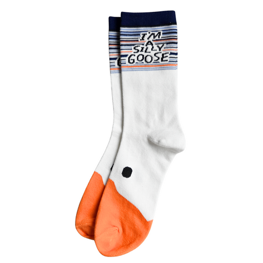 Silly Goose Socks with 'I'm a Silly Goose' text on a white background