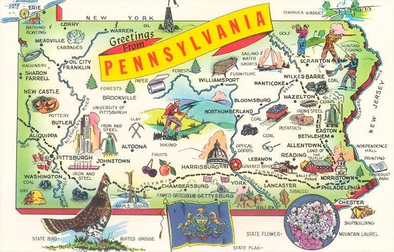 Postcard PA-369 Map of Pennsylvania