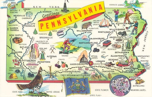 Postcard PA-369 Map of Pennsylvania