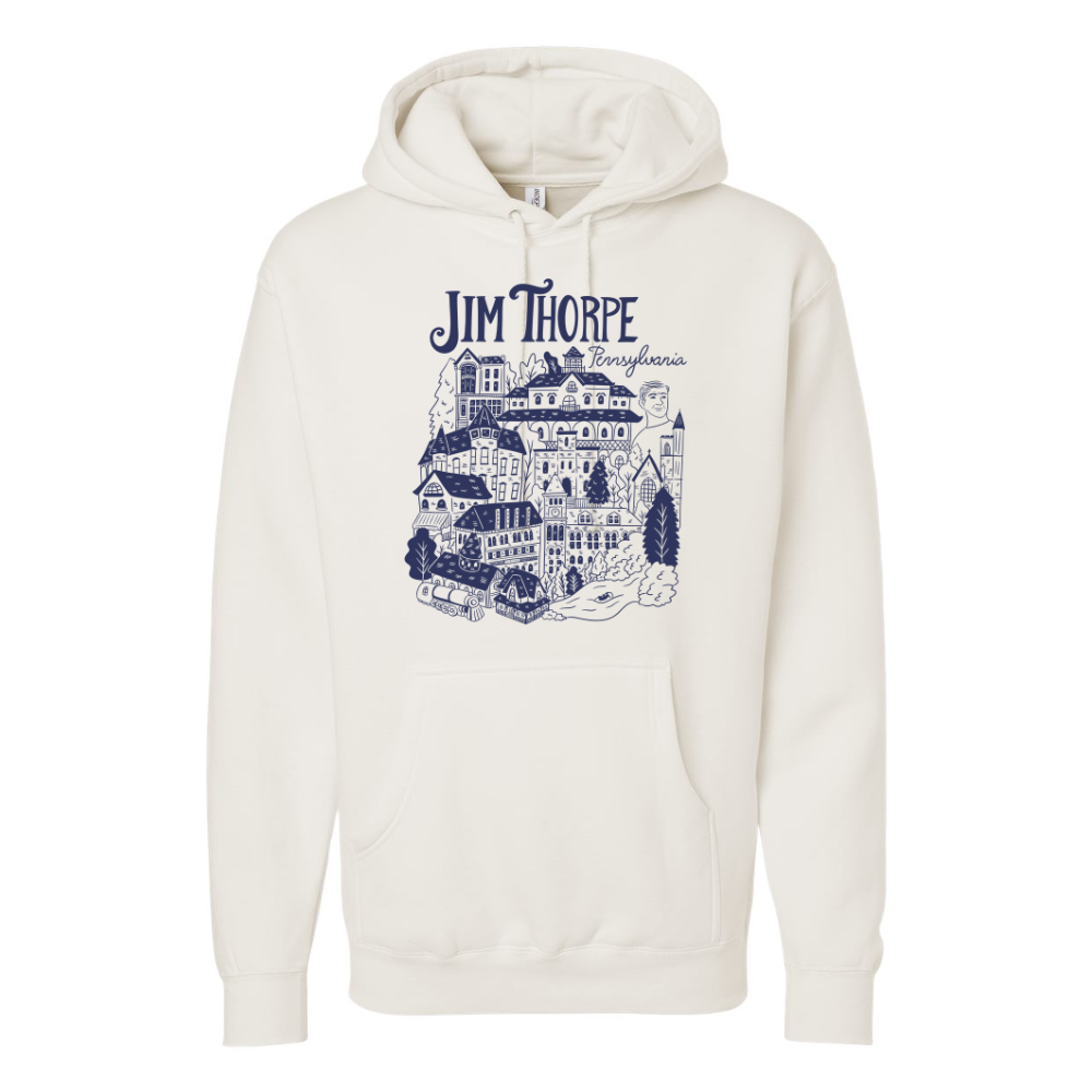 White Silly Goose hoodie with 'Jim Thorpe' graphic design on a white background