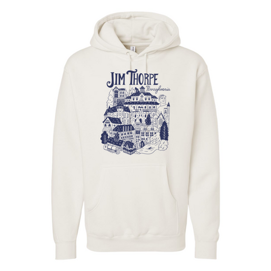 White Silly Goose hoodie with 'Jim Thorpe' graphic design on a white background