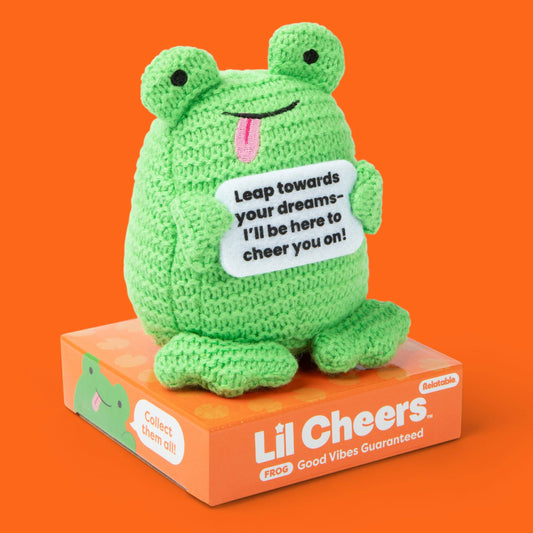 Lil Cheers Frog by Relatable – Whimsical Crochet Plush with a Positive Message