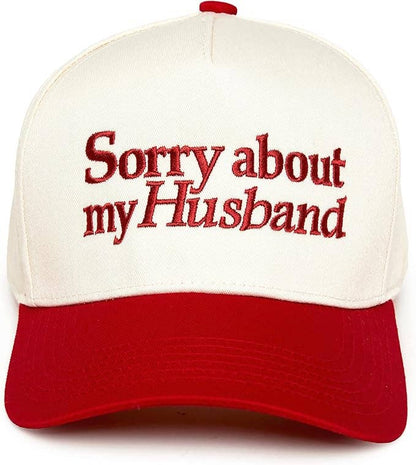 Two Tone Cap -  Sorry About My Husband - Beige/Red
