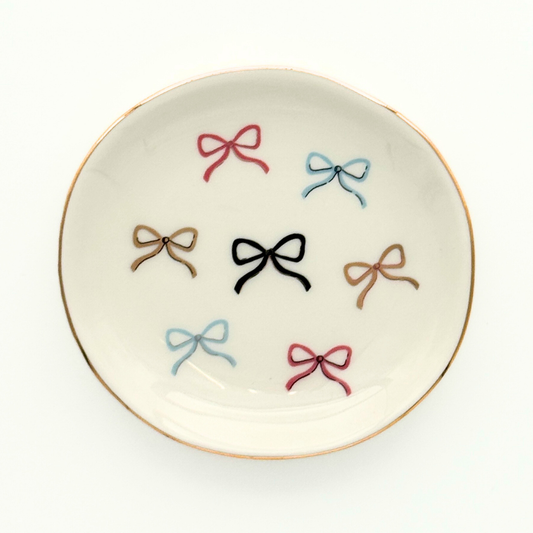 Round Trinket Tray Multicolor Bows