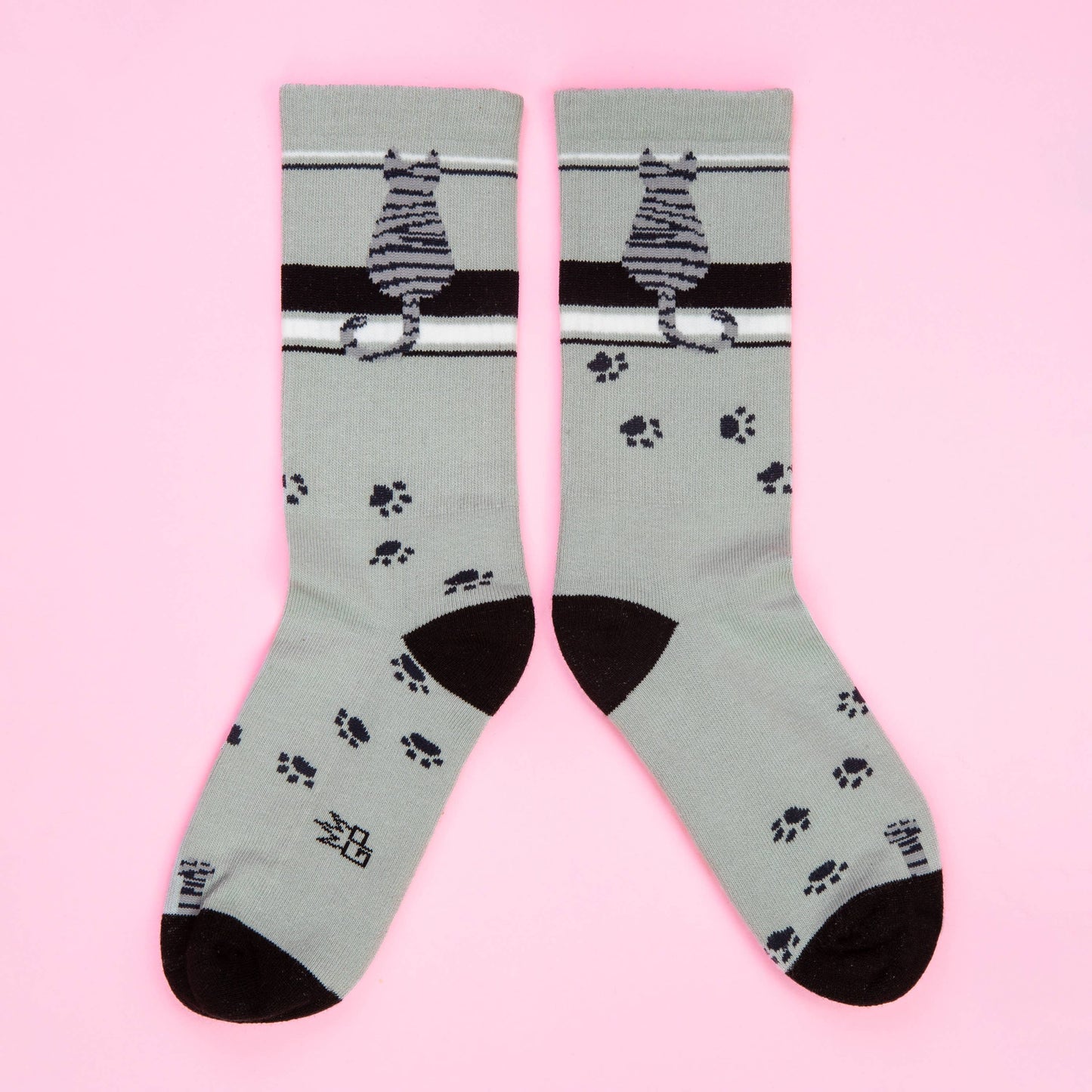 Sitting Gray Tabby Cat Gym Crew Socks