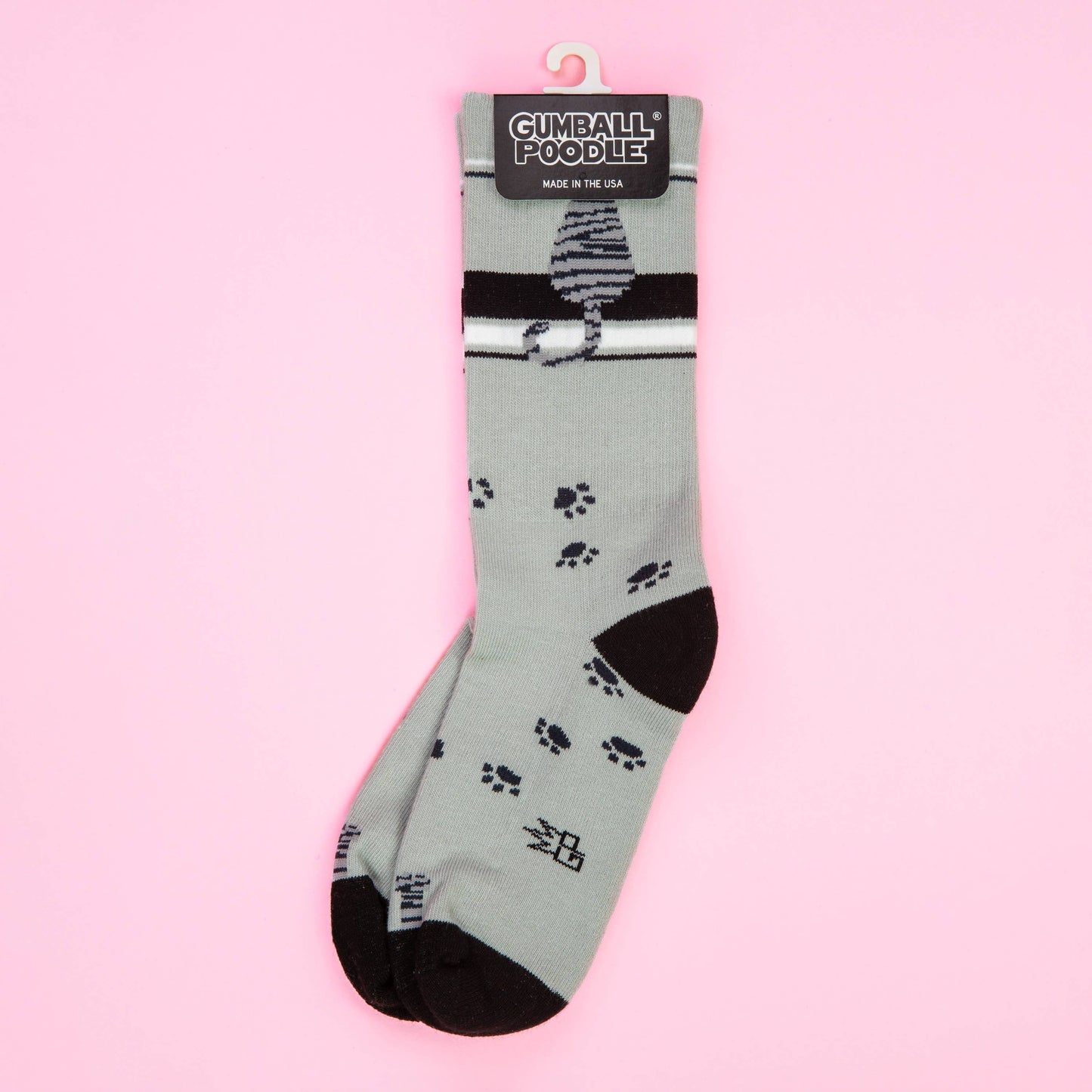 Sitting Gray Tabby Cat Gym Crew Socks