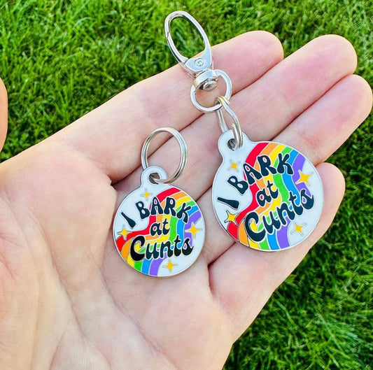 Personalized Dog ID Tag Scannable QR Code - I Bark at Cunts