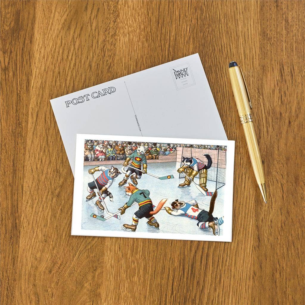 Postcard WS-162 Crazy Cats Playing Ice Hockey