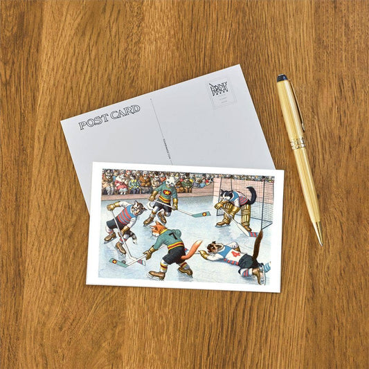 Postcard WS-162 Crazy Cats Playing Ice Hockey