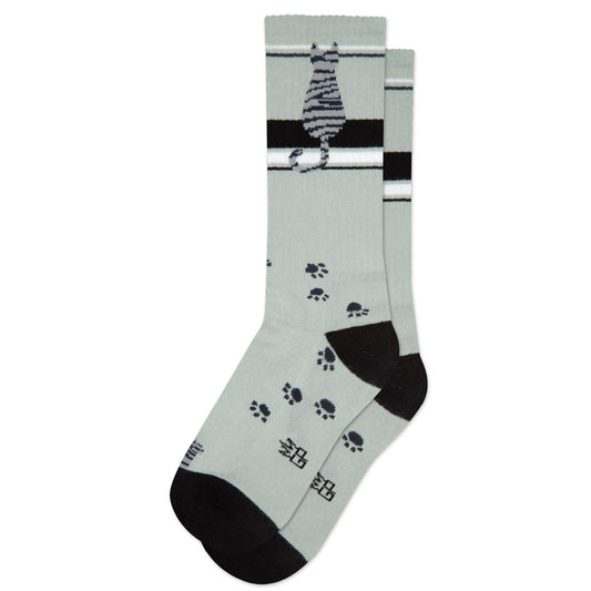 Sitting Gray Tabby Cat Gym Crew Socks