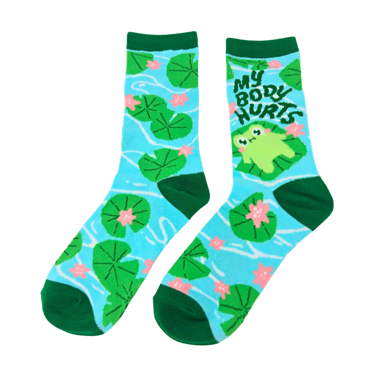 My Body Hurts Frog On Lilly Pad Socks - Silly Sockery