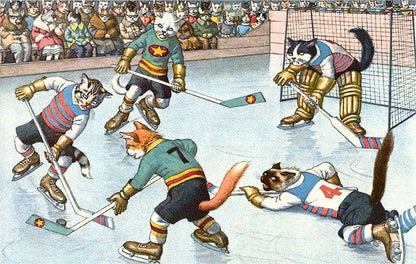 Postcard WS-162 Crazy Cats Playing Ice Hockey