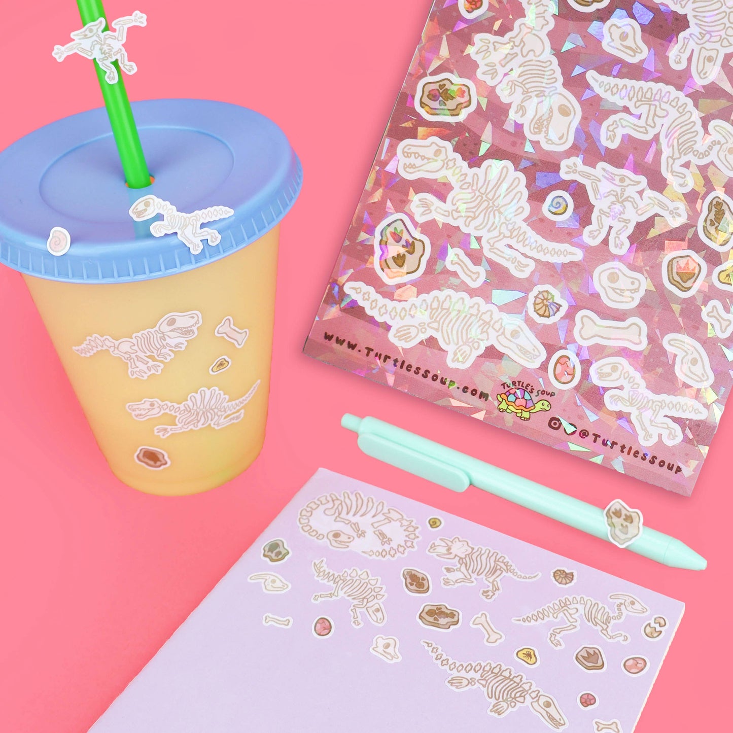 Cute Fossils Dino School Supplies Vinyl Sticker Sheet