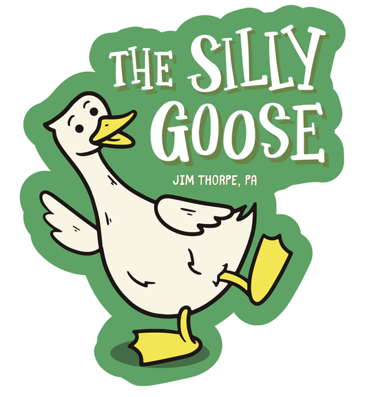 Logo of 'The Silly Goose' with a cartoon goose on a green background